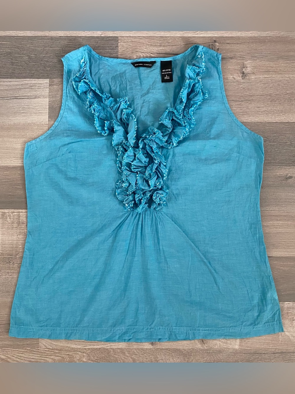 Y2K Turquoise Ruffle V-Neck Cotton Tank Top Fairy Coquette Boho Sleeveless